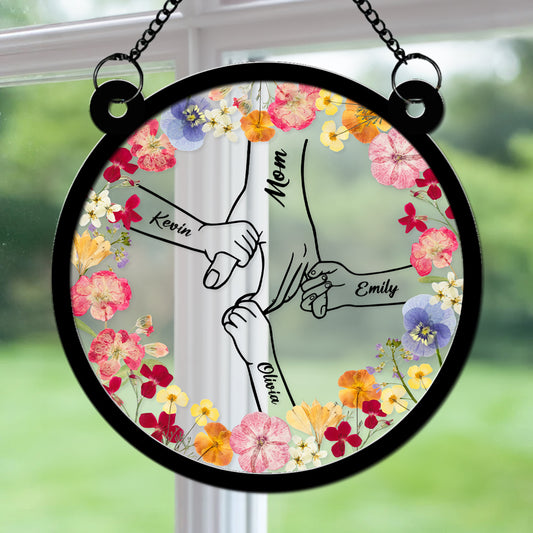 Mom Hold Our Hand And Our Heart - Personalized Suncatcher