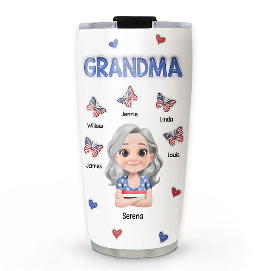 Proud Grandma In Red White And Blue - Personalized Custom 3D Inflated Effect Tumbler