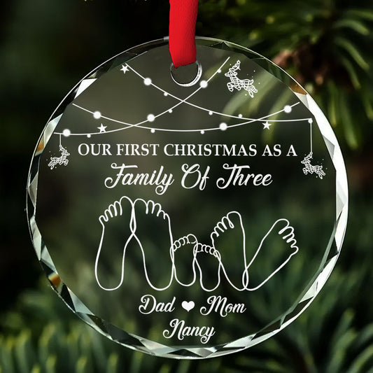 Custom Family First Christmas Ornament •  As A Family Of Three - Personalized Glass Ornament