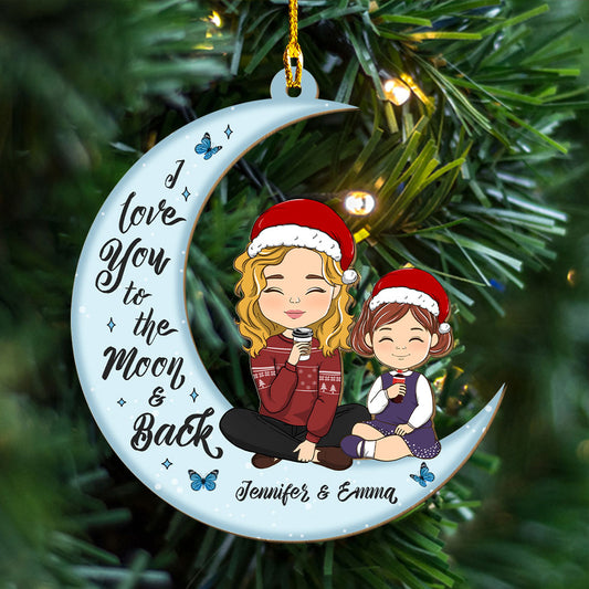 Love You To The Moon And Back - Personalized Custom Wood Ornament
