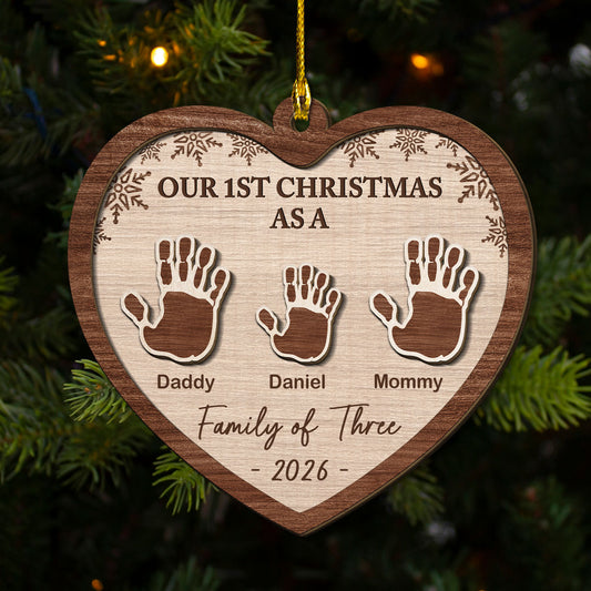 Custom Family Ornament, Christmas Gift for Family Members •  Our 1st Christmas Family - Personalized Freeshape 2-Layered Wood Ornament