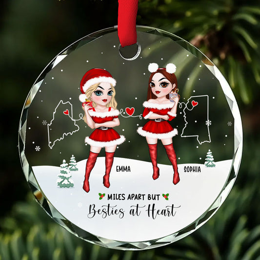 Long Distance Besties - Personalized Custom Glass Ornament