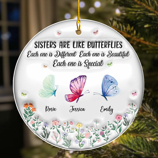 Sisters Bloom Like Butterflies - Personalized Custom 3D Inflated Effect Acrylic Ornament