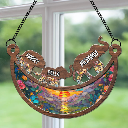 Elephant Mom Grandma - Personalized Custom Suncatcher