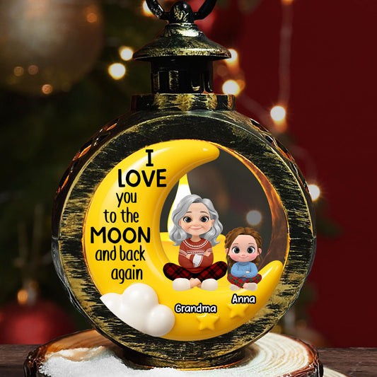 Grandma And Grandkid On The Moon - Personalized Custom Christmas Lantern