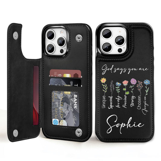 God Says You Are - Personalized Leather Phone Case