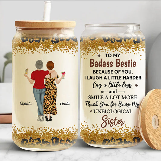 Because Of You I Laugh A Little Harder - Personalized Custom Glass Can