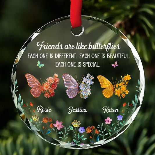 Custom Sister Christmas Ornament •  Sparkling Wings For Friends - Personalized Glass Ornament