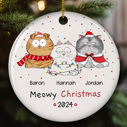 Meowy Christmas - Personalized Custom Circle Ceramic Ornament