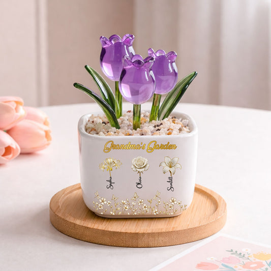 Lovely Grandma Garden- Personalized Custom Glass Everlasting Tulips