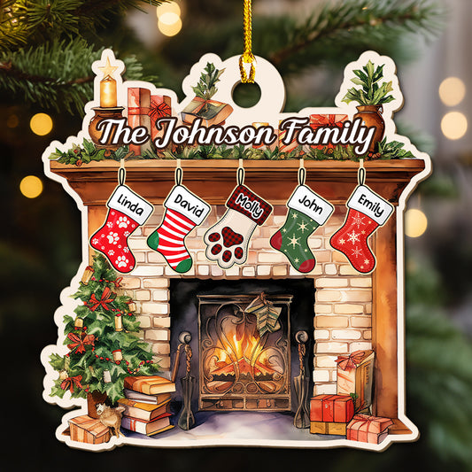 Stocking Christmas Family - Personalized Custom Wood Ornament