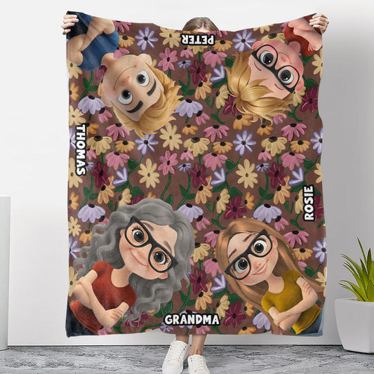 Grandma Cozy Flowers - Personalized Custom Fleece Blanket