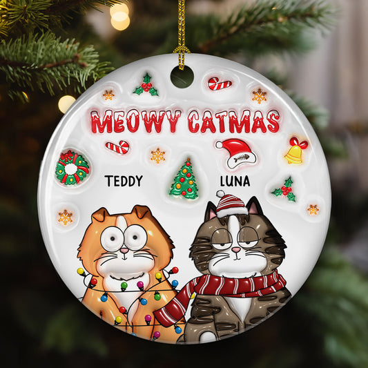 Meow Catmas - Personalized Custom 3D Inflated Effect Ceramic Ornament