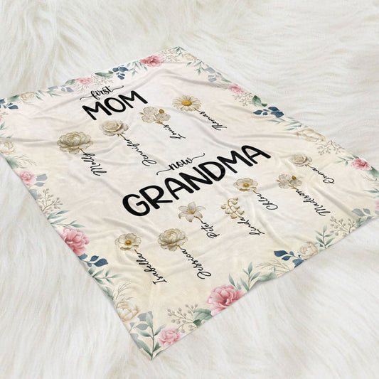 Floral Lovely Grandma - Personalized Custom Fleece Blanket