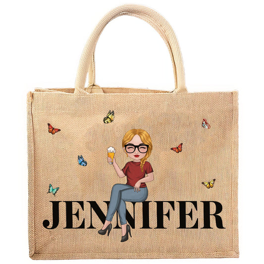 Cartoon Girl - Personalized Custom Jute Tote Bag