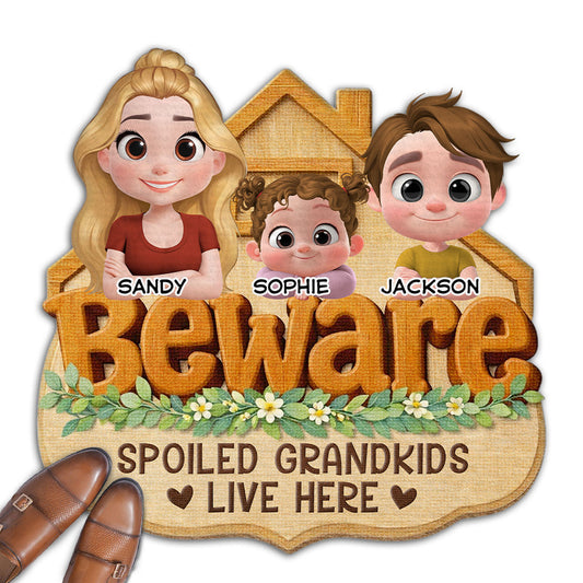 Beware My Spoiled Grandkids - Personalized Custom Doormat