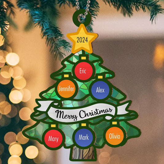 Christmas Tree Family Name - Personalized Custom Suncatcher Ornament