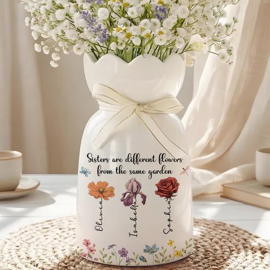  Siblings Are Different Flowers - Personalized Custom Ribbon Tie Flower Vase 