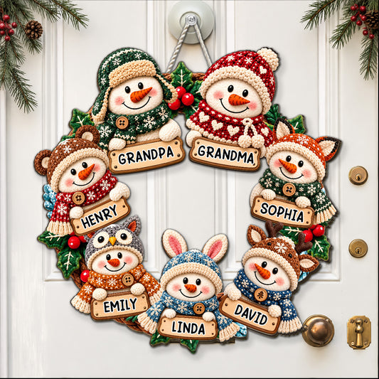 Snowman Family Christmas - Personalized Wood Sign