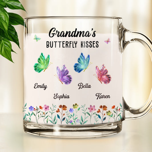Grandma Mom Kisses Butterflies - Personalized Custom Glass Mug
