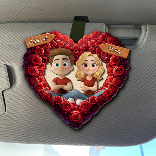 Romantic Rose Heart Couple - Personalized Custom Car Visor Clip