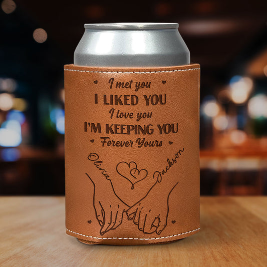 Forever Yours - Personalized Engraved Leather Can Cooler Holder