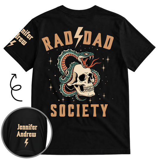 Rad Dad Society - Personalized Custom Shirt With Design On Sleeve