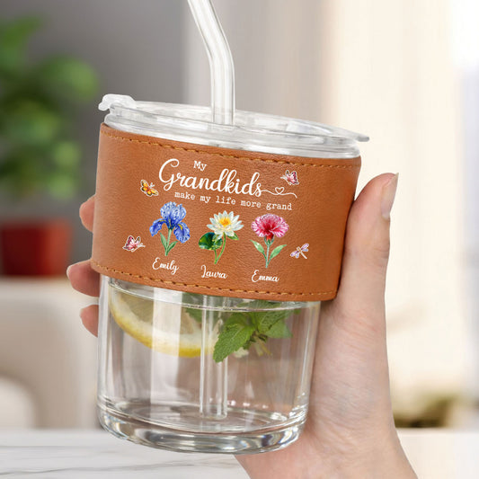 Make Life More Grand With Lovely Kids - Personalized Custom Leather Glass Cup