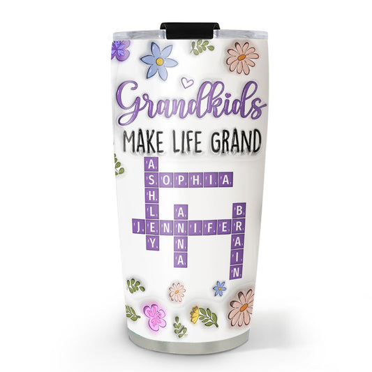 Grandkids Make Life Grand Crossword Puzzle - Personalized Custom 3D Inflated Effect Tumbler