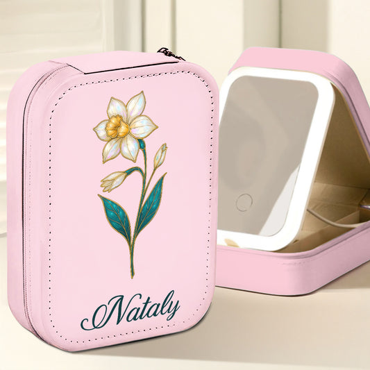 Birth Month Flower Version 4 - Personalized Custom Jewelry Box With LED Mirror