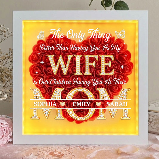 Having You As My Wife - Personalized Custom Flower Shadow Box With LED Light
