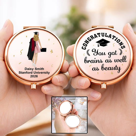 Brains As Well As Beauty  - Personalized Custom Compact Mirror