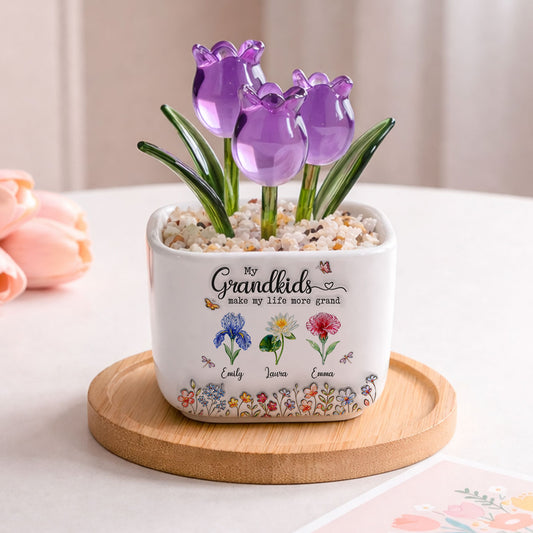 Make Life More Grand With Lovely Kids - Personalized Custom Glass Everlasting Tulips