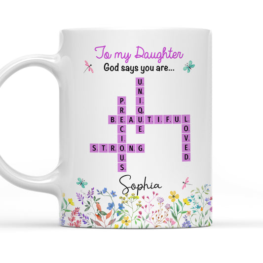 God Says You Are Crossword Art - Personalized Custom Coffee Mug