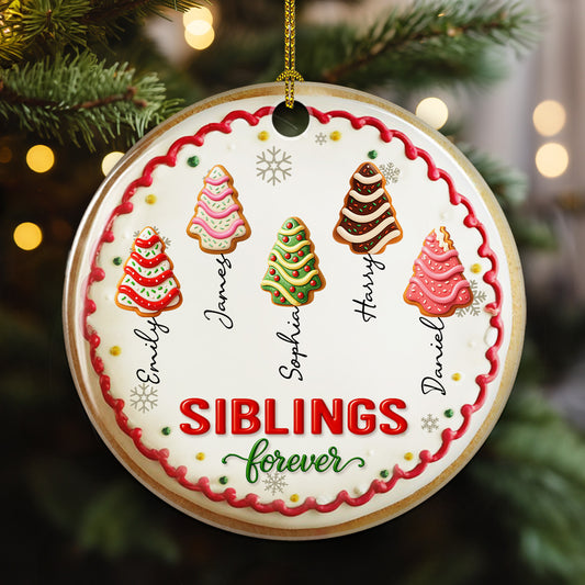 SIblings Christmas Cake Names - Personalized Custom 3D Effect Ceramic Ornament