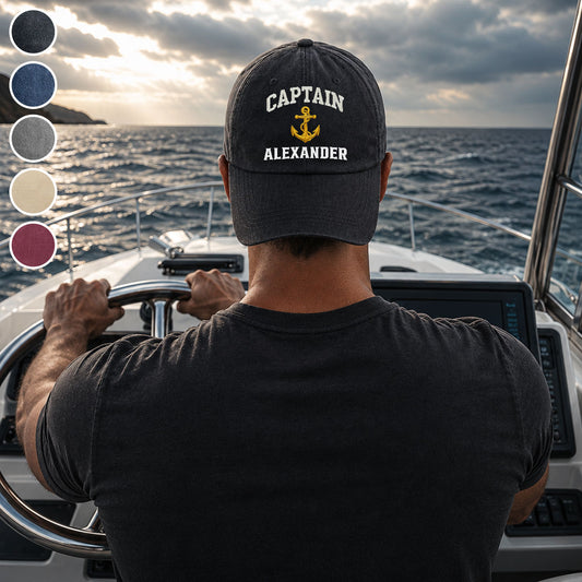 Sailing Captain - Personalized Custom Vintage Washed Denim Cap
