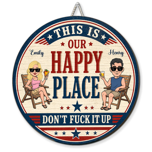 Cheers To Our Happy Place - Personalized Custom Wood Sign