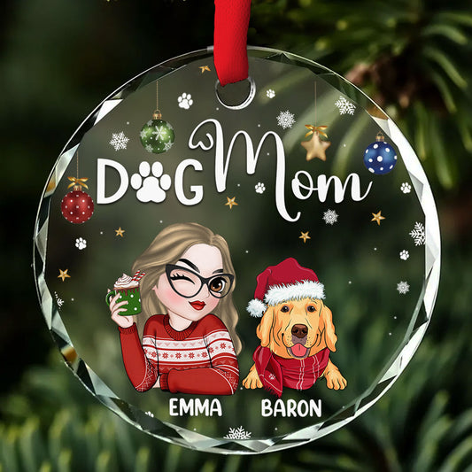 Dog Mom - Personalized Custom Glass Ornament