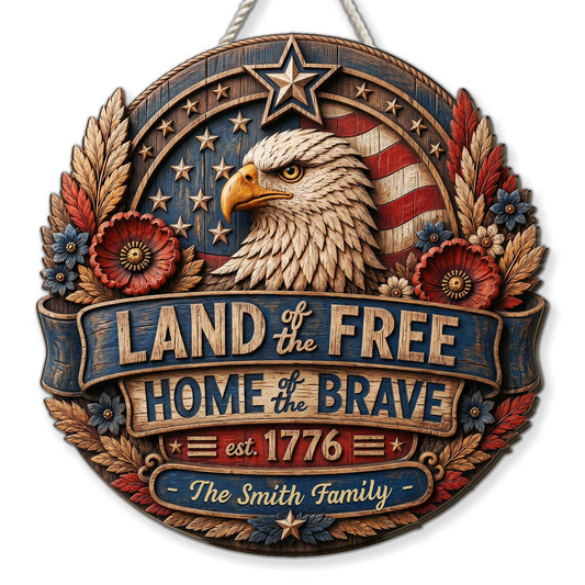 The Home Of Brave - Personalized Custom 3D Effect Wood Sign