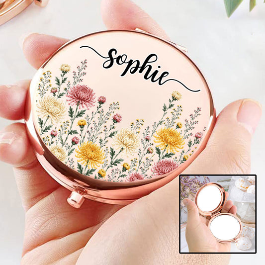 Name And Birthflower - Personalized Custom Compact Mirror