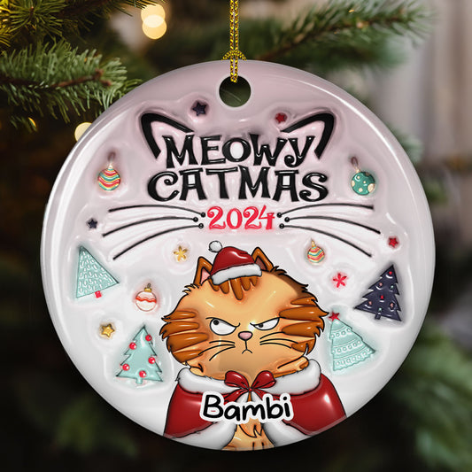 Meowy Catmas - Personalized Custom 3D Inflated Effect Ceramic Ornament