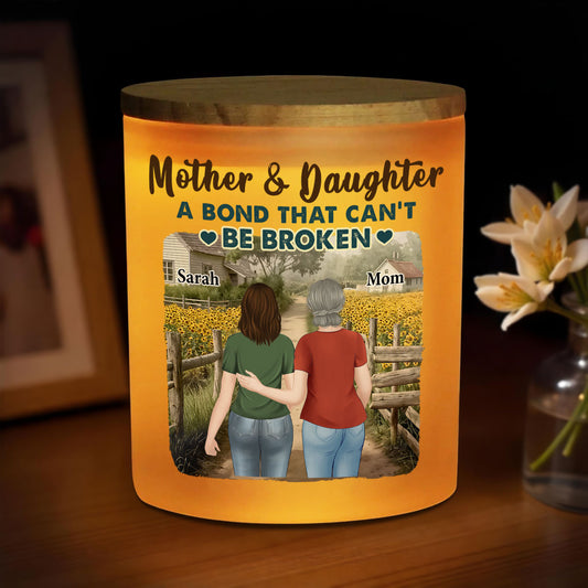 Sunflowers Mother And Child - Personalized Glass Jar With LED Candle