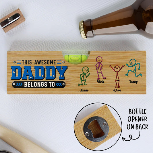 Awesome Dad - Personalized Custom Wooden Spirit Level Bottle Opener