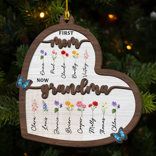 Flower Birth Month Garden Grandma - Personalized Custom 2-layered Wood Ornament