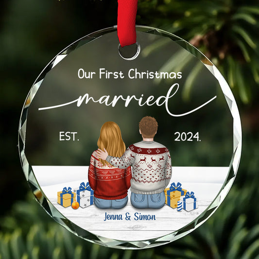 Our First Christmas Married - Personalized Custom Glass Ornament