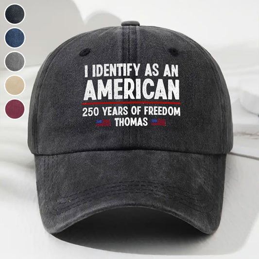 I Identify As An American - Personalized Custom Vintage Washed Denim Cap