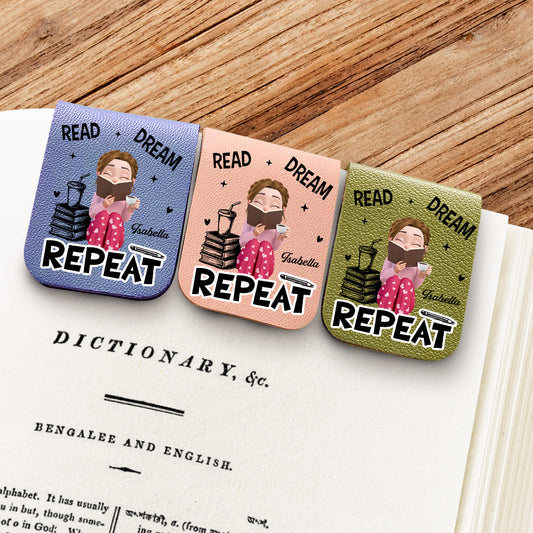 Repeatedly Reading - Personalized Custom Leather Bookmark