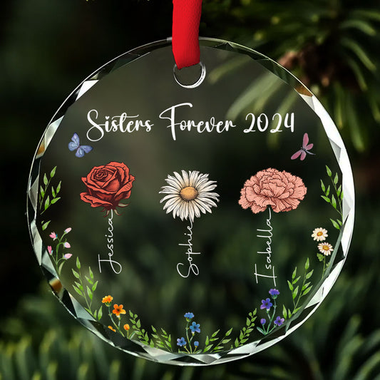 Family Besties Flower - Personalized Custom Glass Ornament