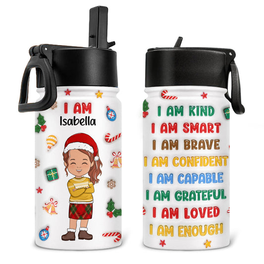 Kind Smart Loved Christmas - Personalized Custom 3D Inflated Effect Kids Water Bottle