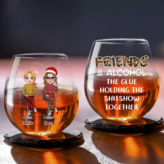 Friends And Alcohol - Personalized Wine Glass